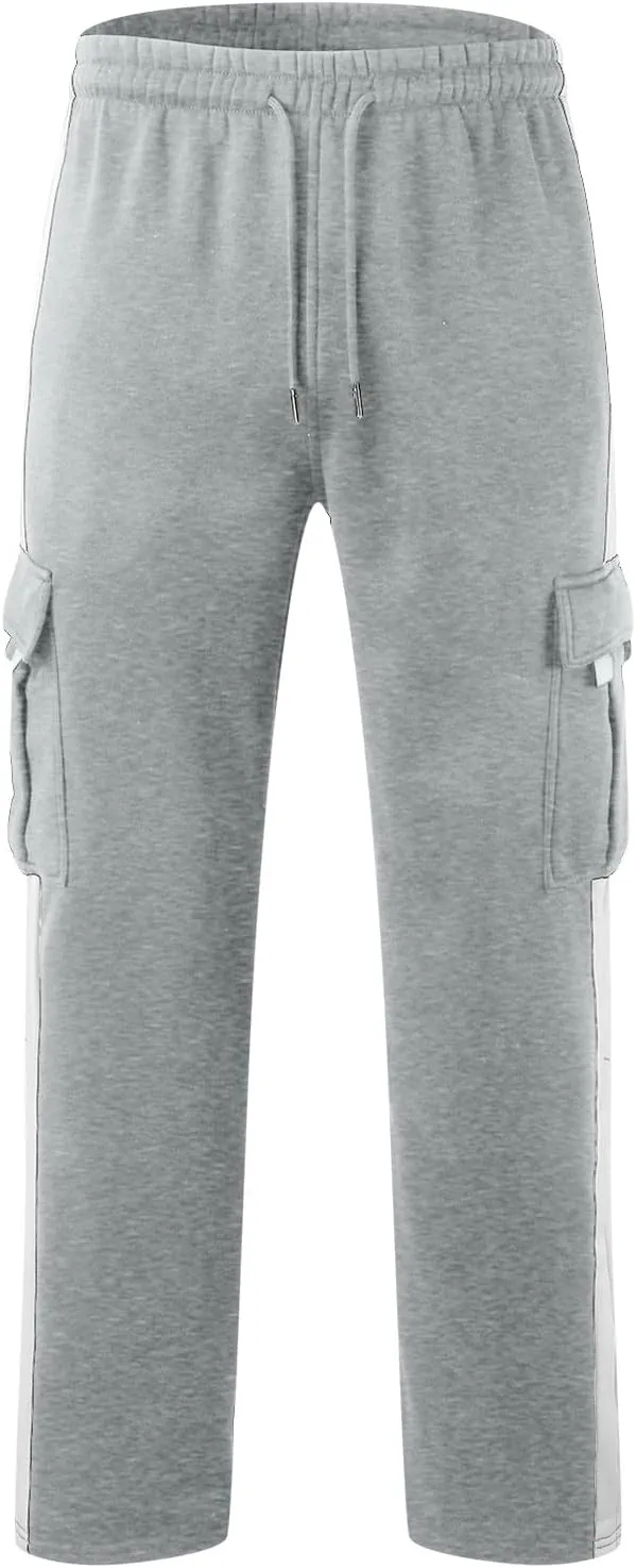 Men's Wide Leg Pants Cotton Wool Cargo Pants Lace up Elastic Waist Jogger Sport Casual Sweatpant Full Length Trouser