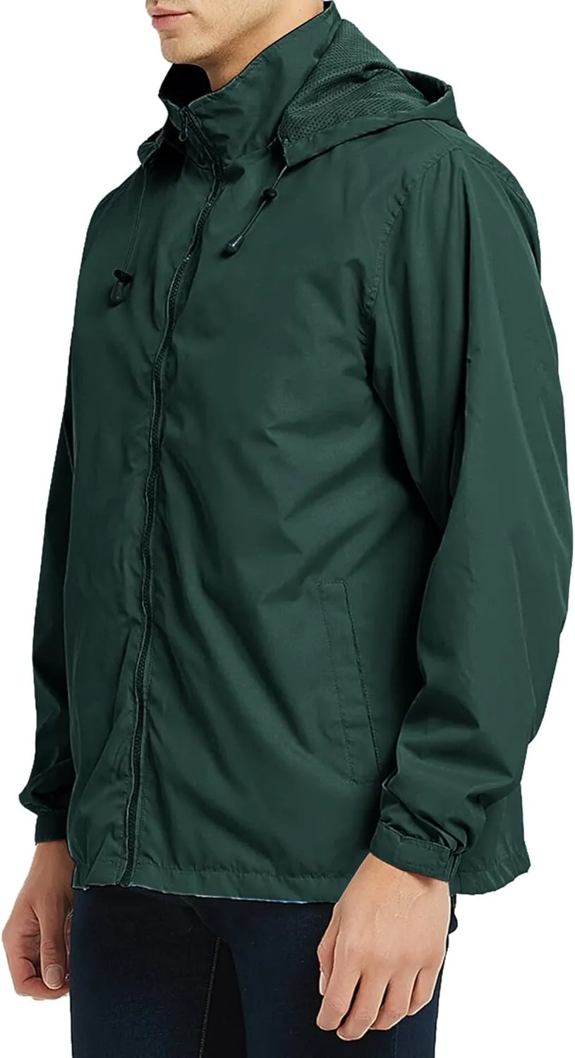Men's Windbreaker Jacket Outdoor Soft Shell Jackets Lightweight Windproof Waterproof Rain Coat with Removable Hood