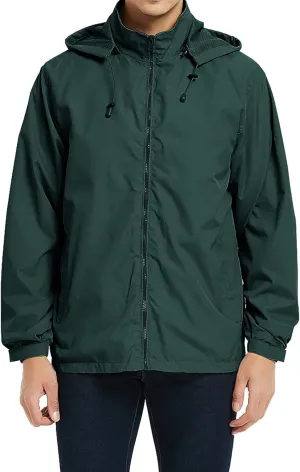 Men's Windbreaker Jacket Outdoor Soft Shell Jackets Lightweight Windproof Waterproof Rain Coat with Removable Hood