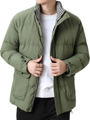 Men's Windproof Winter Puffer Coats Casual Stand Collar Cotton Outwear Full Zipper Bread Winter Padded Jacket