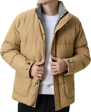Men's Windproof Winter Puffer Coats Casual Stand Collar Cotton Outwear Full Zipper Bread Winter Padded Jacket