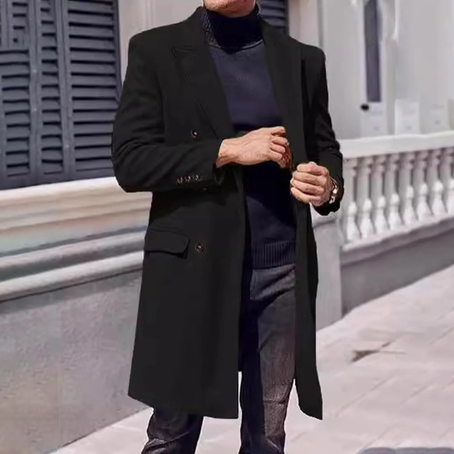 Men's Wool Blend Long Pea Coat Double Breasted Casual Warm Winter Trench Coat Overcoat with Pockets