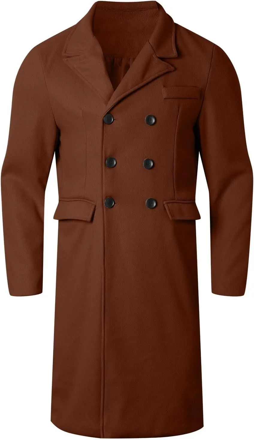 Men's Wool Blend Long Pea Coat Double Breasted Casual Warm Winter Trench Coat Overcoat with Pockets