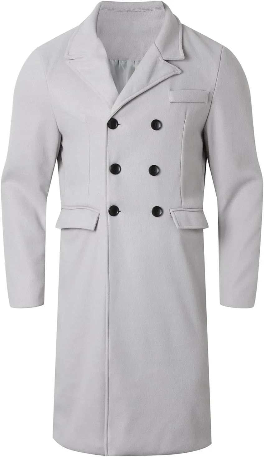Men's Wool Blend Long Pea Coat Double Breasted Casual Warm Winter Trench Coat Overcoat with Pockets