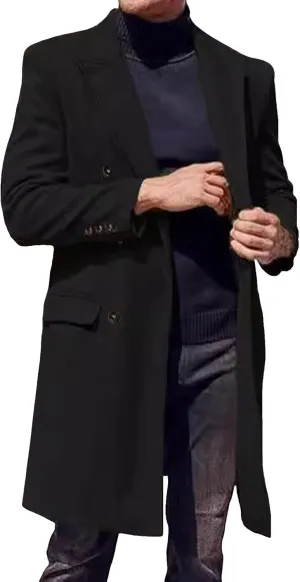 Men's Wool Blend Long Pea Coat Double Breasted Casual Warm Winter Trench Coat Overcoat with Pockets