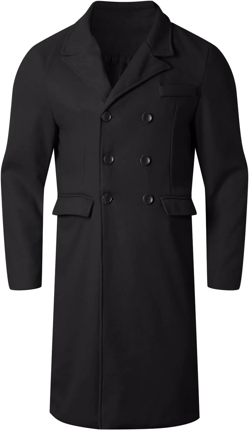 Men's Wool Blend Long Pea Coat Double Breasted Casual Warm Winter Trench Coat Overcoat with Pockets