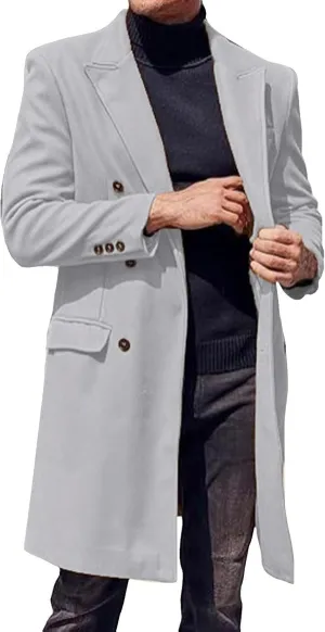 Men's Wool Blend Long Pea Coat Double Breasted Casual Warm Winter Trench Coat Overcoat with Pockets