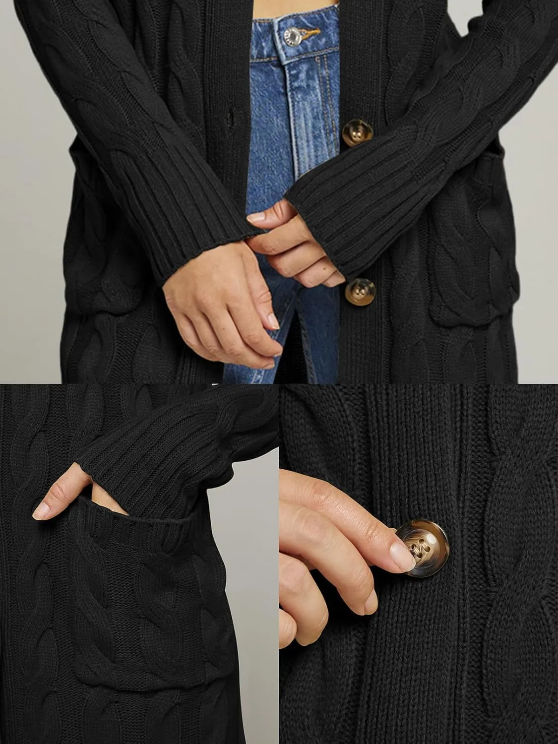 MEROKEETY Women's 2024 Long Sleeve Cable Knit Long Cardigan Open Front Button Sweater Outerwear