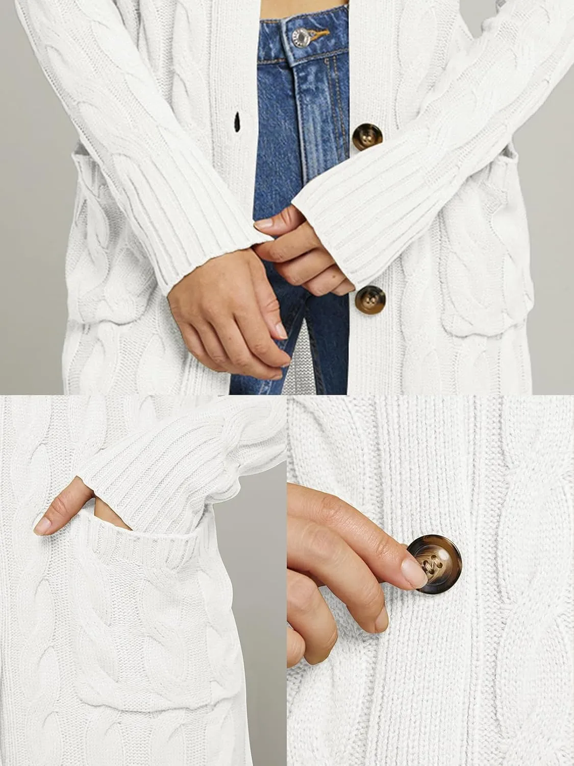 MEROKEETY Women's 2024 Long Sleeve Cable Knit Long Cardigan Open Front Button Sweater Outerwear