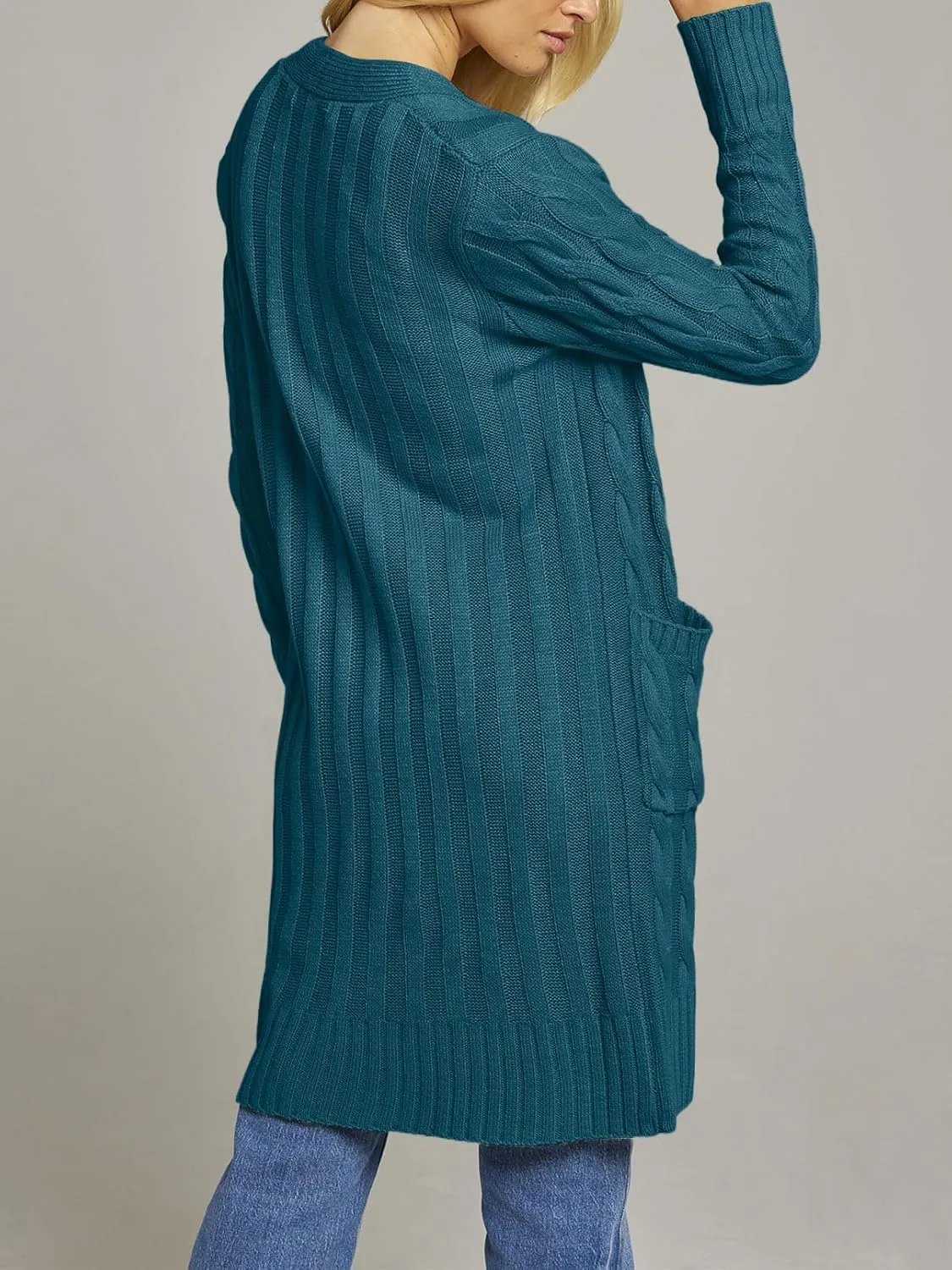 MEROKEETY Women's 2024 Long Sleeve Cable Knit Long Cardigan Open Front Button Sweater Outerwear
