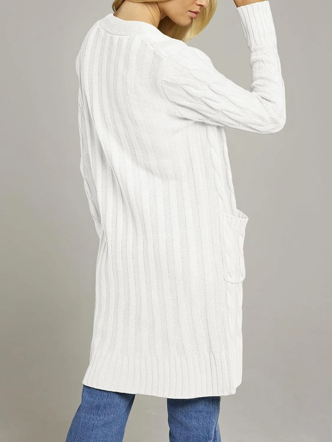 MEROKEETY Women's 2024 Long Sleeve Cable Knit Long Cardigan Open Front Button Sweater Outerwear