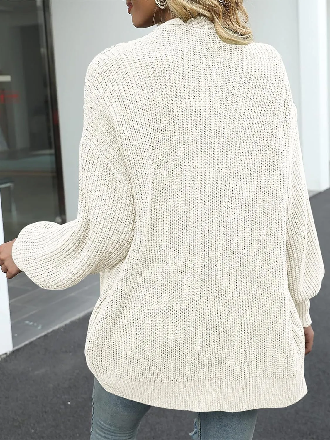 MEROKEETY Women's Fall Open Front Long Lantern Sleeve Cardigan Oversized Chunky Outwear with Pocket
