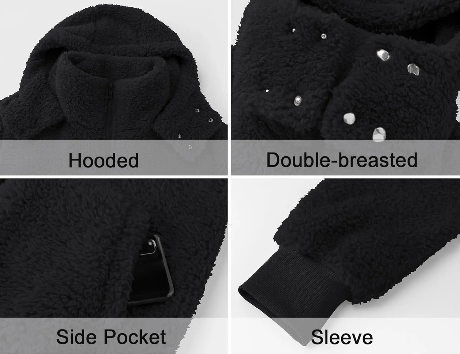 Micoson Womens Faux Fur Coat Winter Full Zip Sherpa Fleece Jacket Long Sleeve Warm Fuzzy Outerwear with Hooded