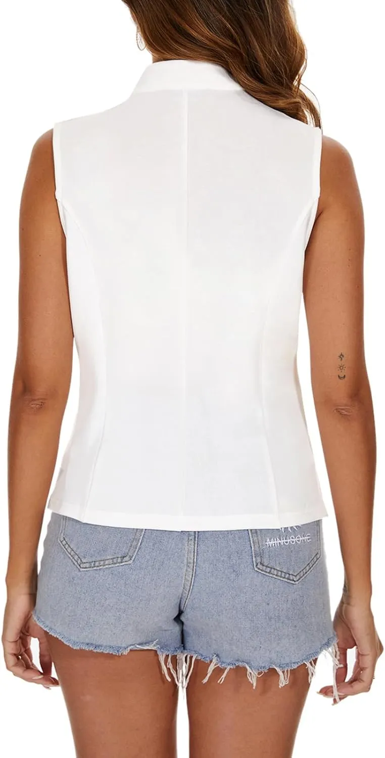 MINTLIMIT Women Button Front Sleeveless Blazer Vest Summer Casual Notch Collar Office Lightweight Vests Blazers with Pockets