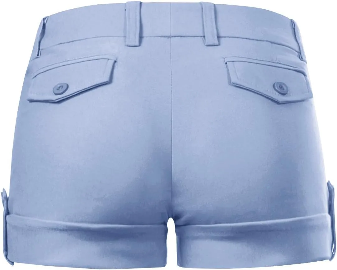 MixMatchy Women's Casual Body Enhancing Comfort Cuffed Shorts with Pockets