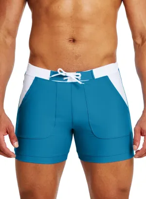 MIZOK Mens Sport Quick Dry Boxers Swimwear Short Swim Swimwear Color Block Trunks with Side Pockets