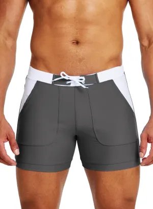 MIZOK Mens Sport Quick Dry Boxers Swimwear Short Swim Swimwear Color Block Trunks with Side Pockets