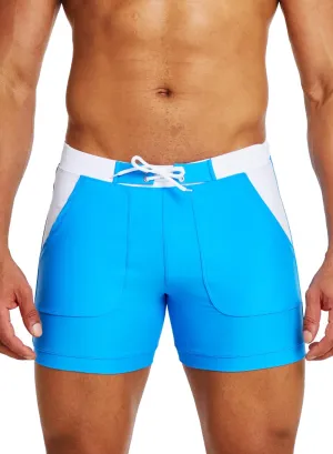 MIZOK Mens Sport Quick Dry Boxers Swimwear Short Swim Swimwear Color Block Trunks with Side Pockets