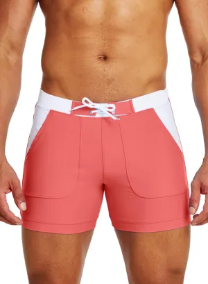 MIZOK Mens Sport Quick Dry Boxers Swimwear Short Swim Swimwear Color Block Trunks with Side Pockets