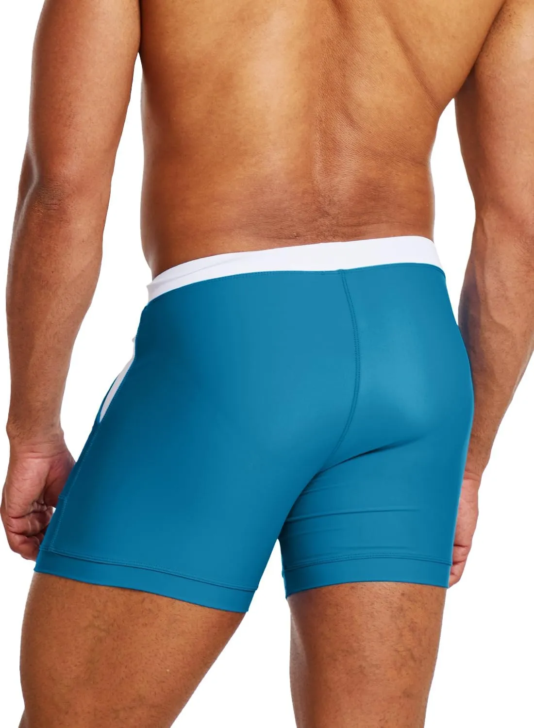 MIZOK Mens Sport Quick Dry Boxers Swimwear Short Swim Swimwear Color Block Trunks with Side Pockets