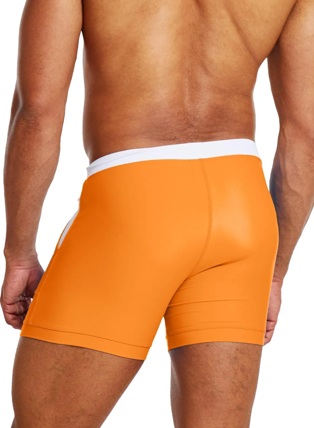 MIZOK Mens Sport Quick Dry Boxers Swimwear Short Swim Swimwear Color Block Trunks with Side Pockets