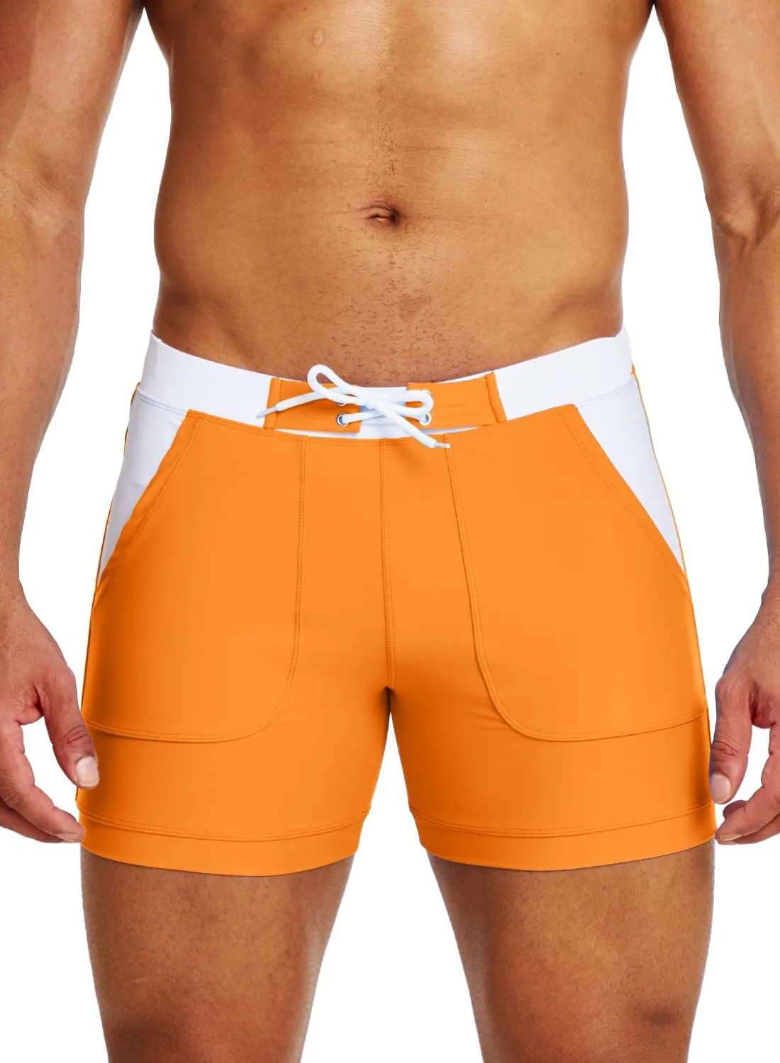 MIZOK Mens Sport Quick Dry Boxers Swimwear Short Swim Swimwear Color Block Trunks with Side Pockets