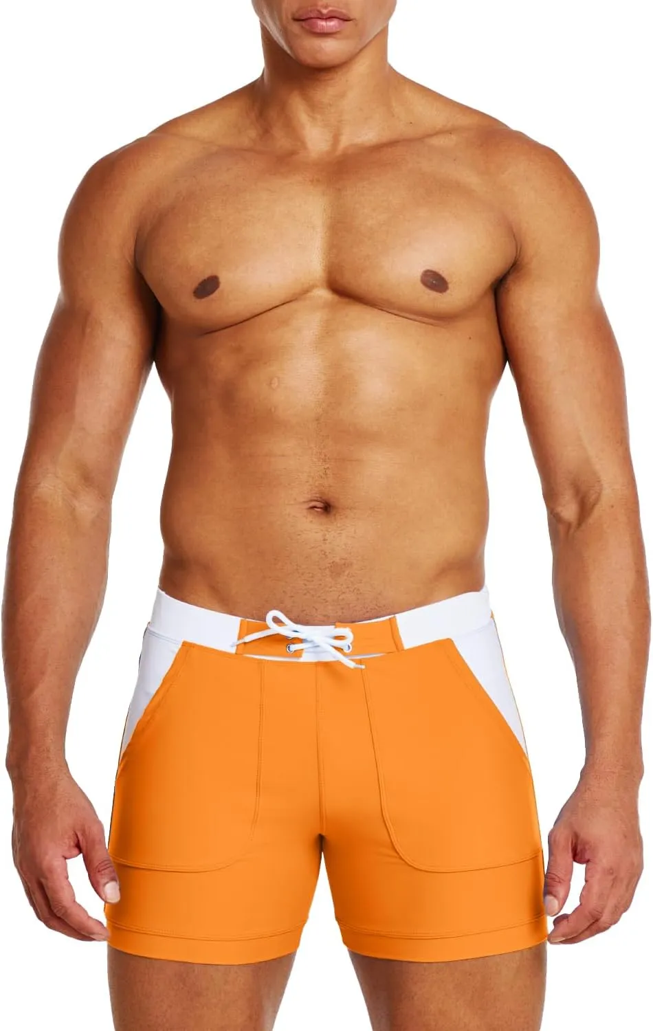 MIZOK Mens Sport Quick Dry Boxers Swimwear Short Swim Swimwear Color Block Trunks with Side Pockets