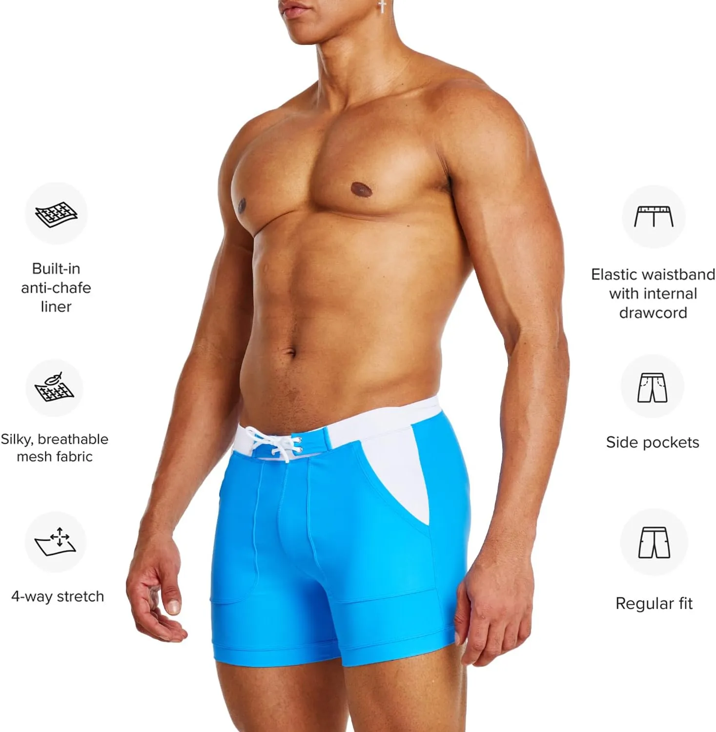 MIZOK Mens Sport Quick Dry Boxers Swimwear Short Swim Swimwear Color Block Trunks with Side Pockets