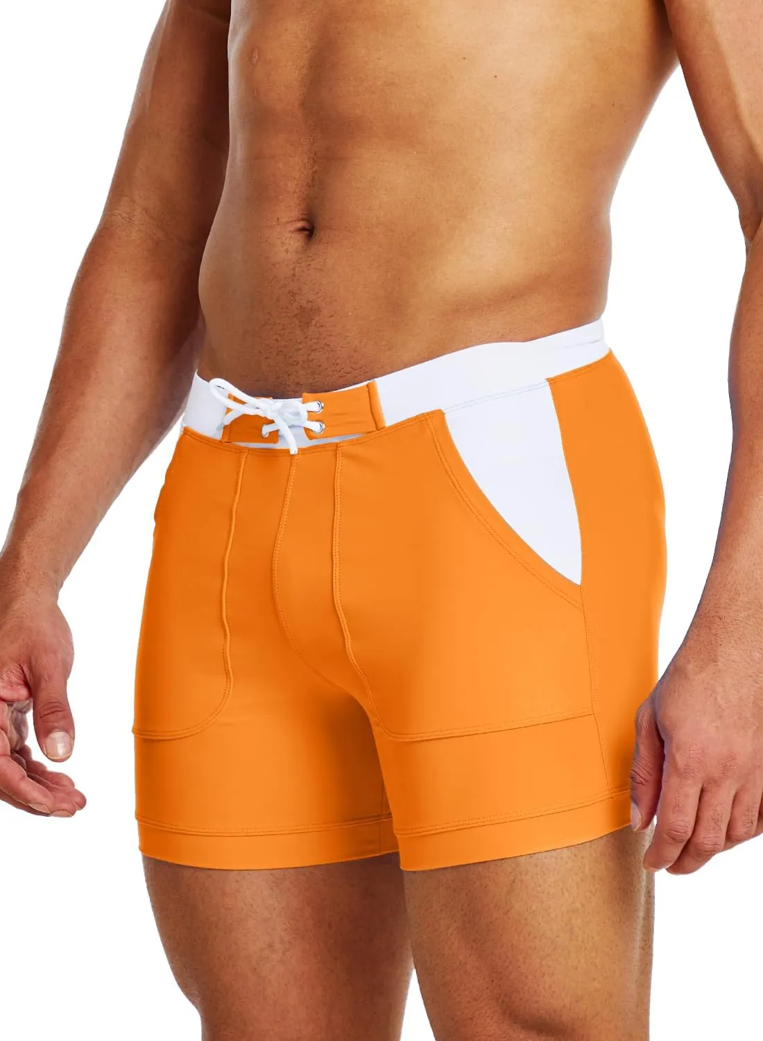 MIZOK Mens Sport Quick Dry Boxers Swimwear Short Swim Swimwear Color Block Trunks with Side Pockets