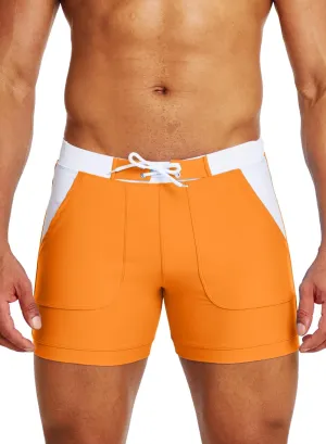 MIZOK Mens Sport Quick Dry Boxers Swimwear Short Swim Swimwear Color Block Trunks with Side Pockets