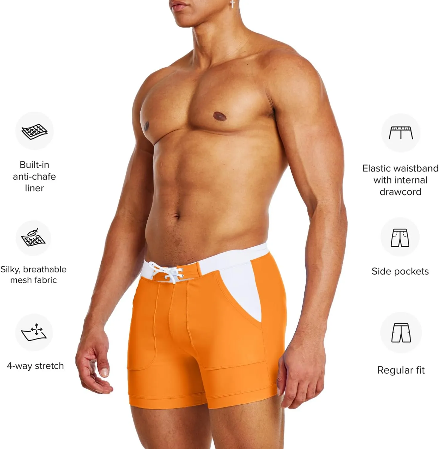 MIZOK Mens Sport Quick Dry Boxers Swimwear Short Swim Swimwear Color Block Trunks with Side Pockets
