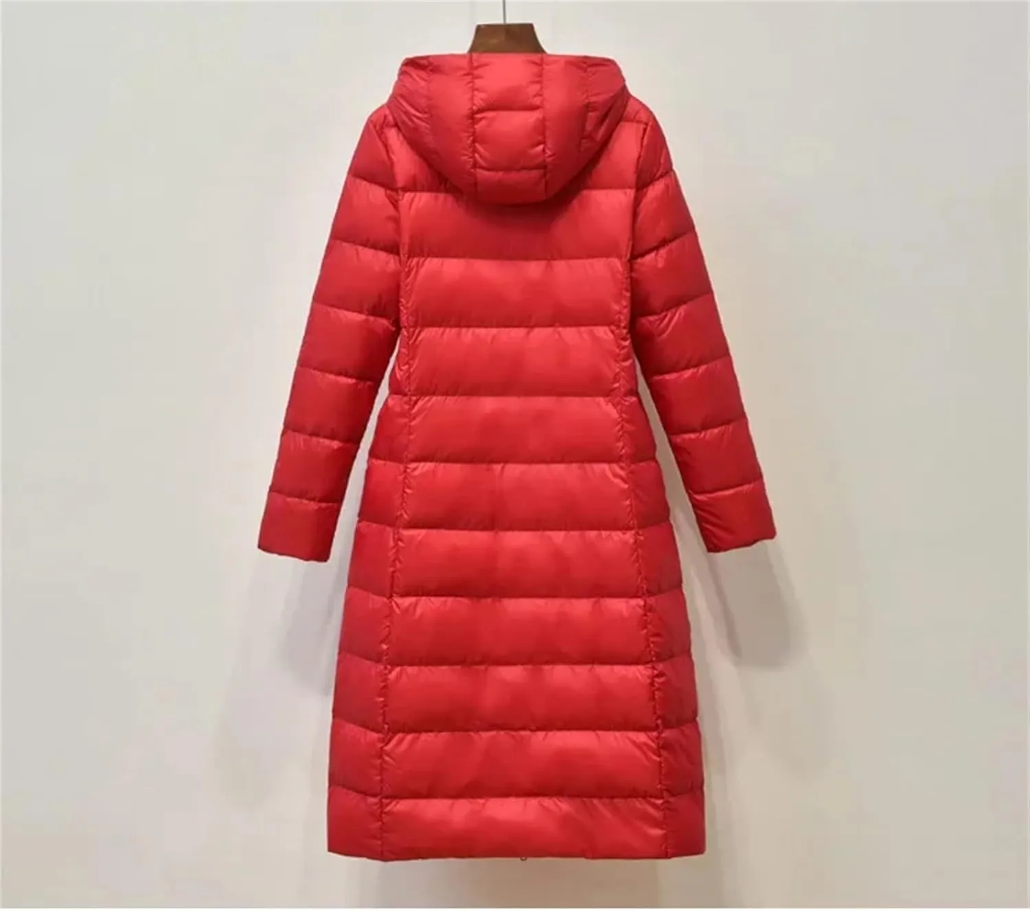 Mnjyihy Women Long Down Jacket Lightweight Packable Quilted Slim Fit Hooded Down Coat Casual Puffer Jackets