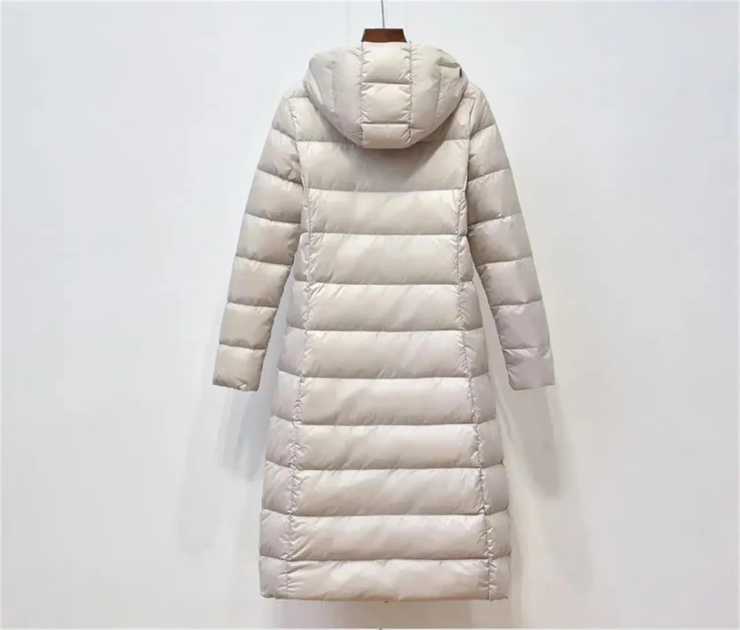 Mnjyihy Women Long Down Jacket Lightweight Packable Quilted Slim Fit Hooded Down Coat Casual Puffer Jackets