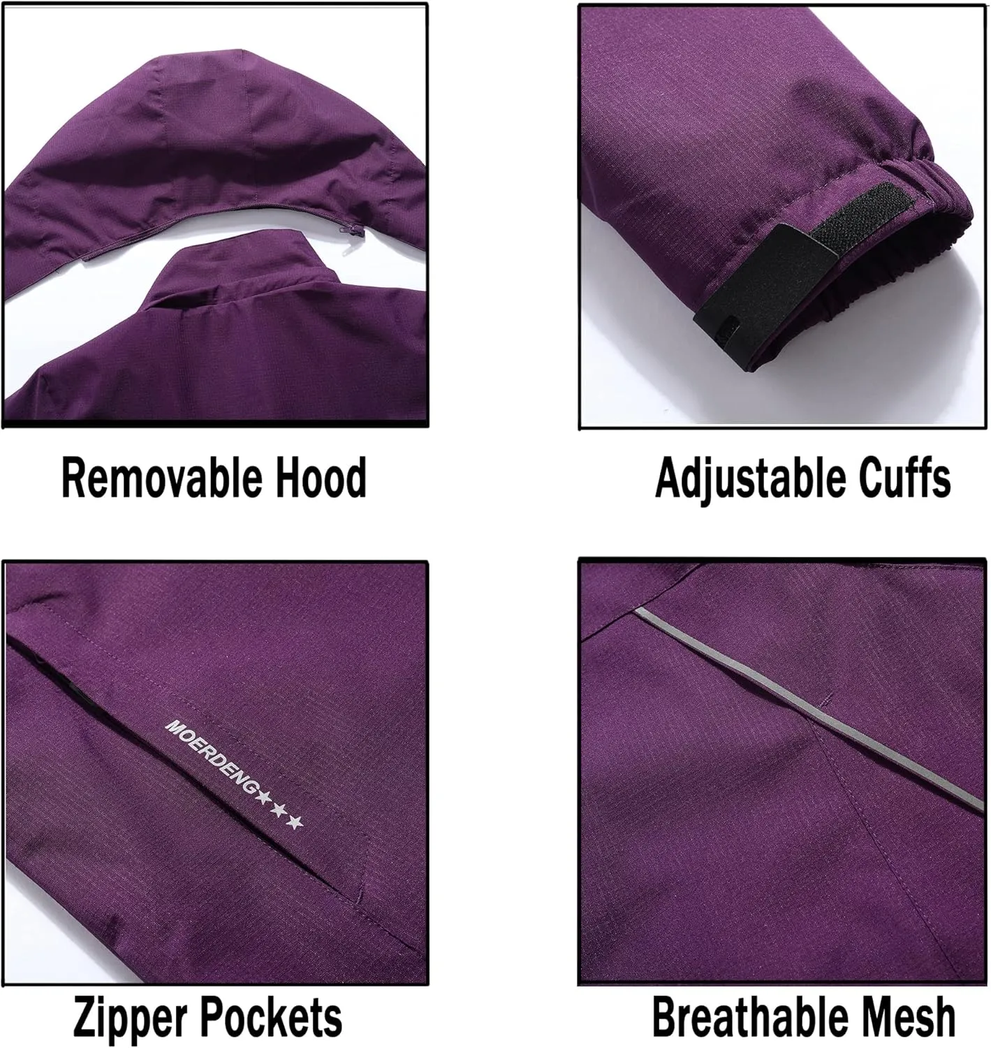 MOERDENG Women's Waterproof Rain Jacket Outdoor Lightweight Hooded Raincoat for Hiking Travel