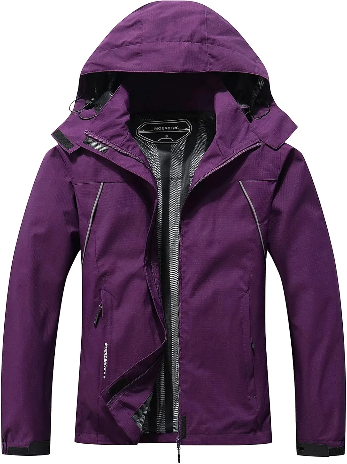 MOERDENG Women's Waterproof Rain Jacket Outdoor Lightweight Hooded Raincoat for Hiking Travel