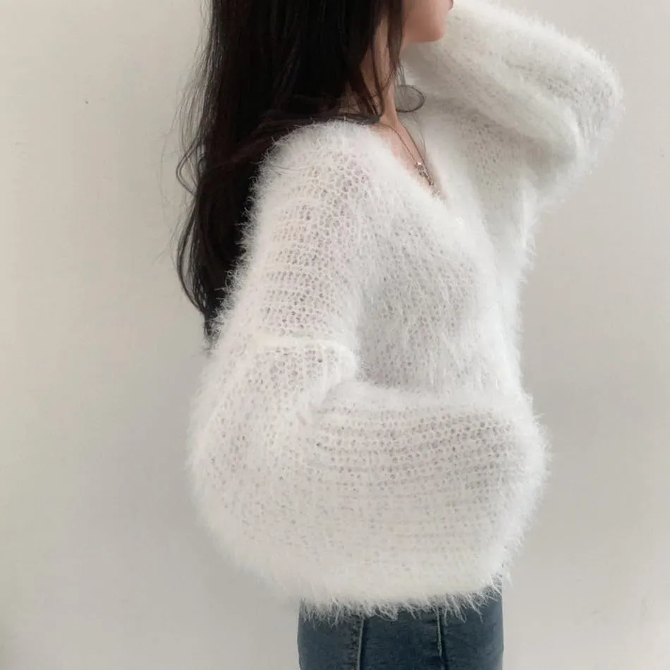 Mohair Cardigan for Women - Fuzzy Open Front Oversized Faux Fur Coquette Sweater