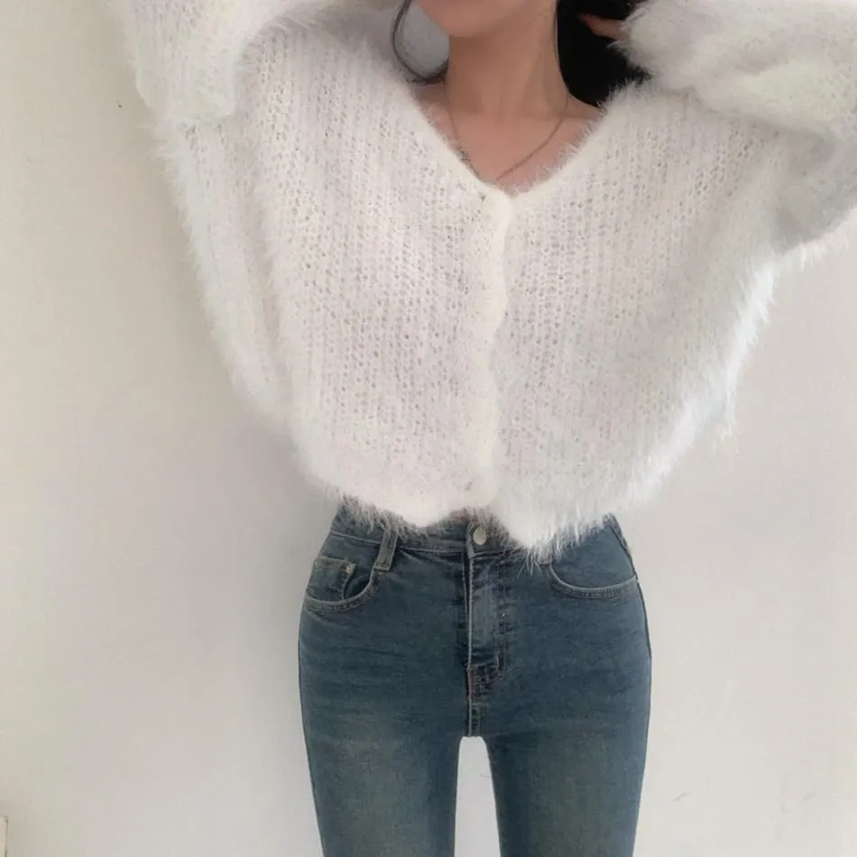 Mohair Cardigan for Women - Fuzzy Open Front Oversized Faux Fur Coquette Sweater