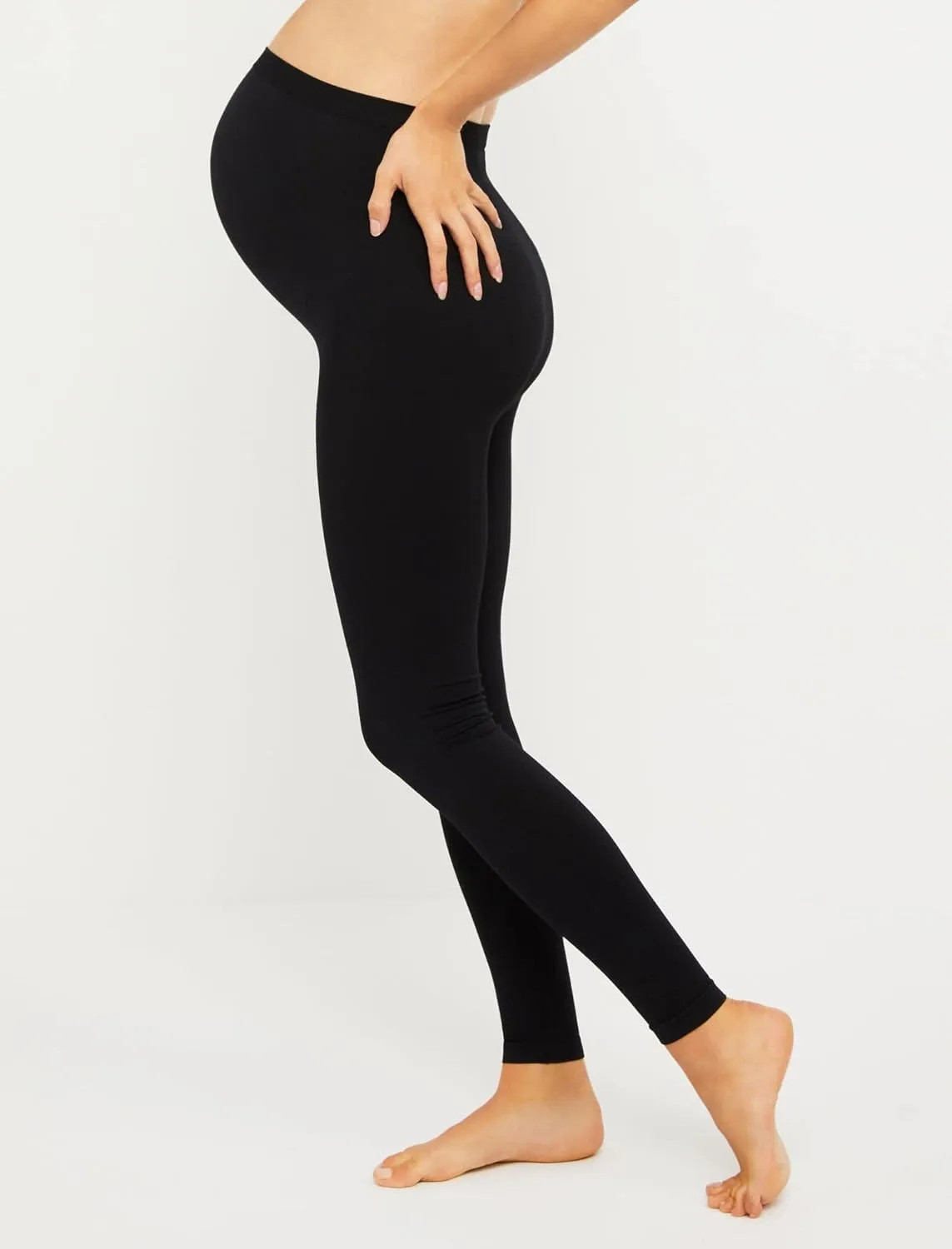 Motherhood Maternity Women's Seamless Over The Belly Compression Comfort Waist Leggings