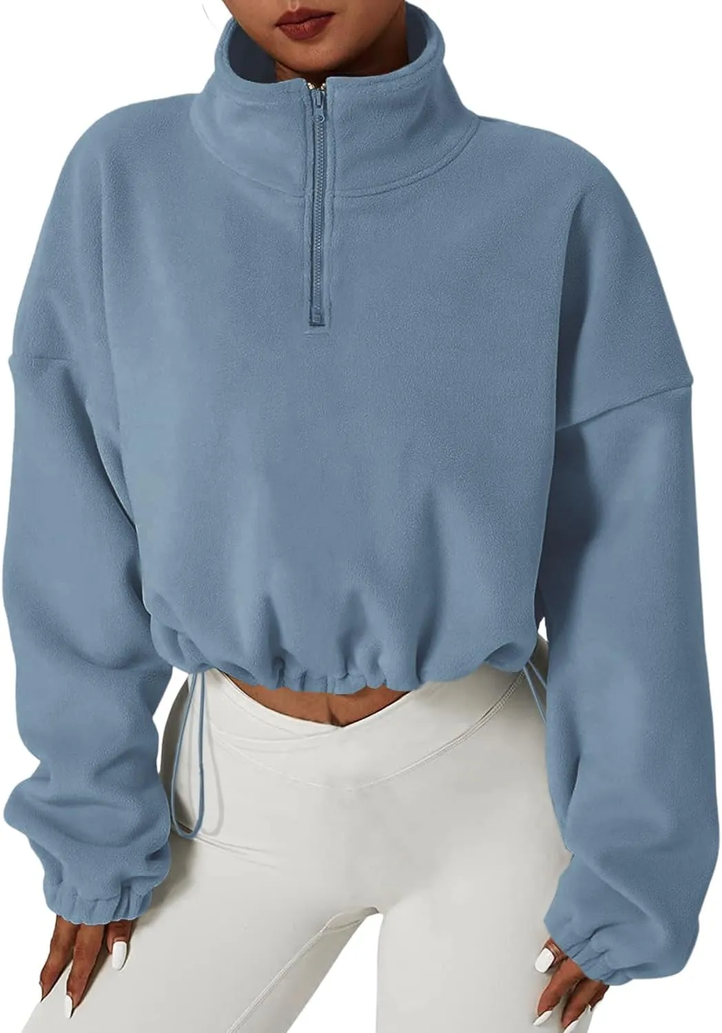 Muchpow Women's Casual Sweatshirts Fall Half Zip Up Hoodies Fleece Long Sleeve Crop Sherpa Fall Outfits 2023