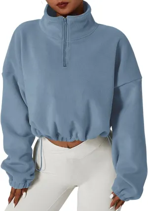 Muchpow Women's Casual Sweatshirts Fall Half Zip Up Hoodies Fleece Long Sleeve Crop Sherpa Fall Outfits 2023