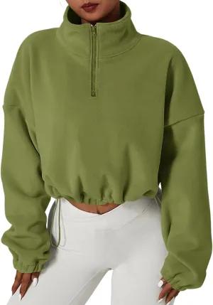 Muchpow Women's Casual Sweatshirts Fall Half Zip Up Hoodies Fleece Long Sleeve Crop Sherpa Fall Outfits 2023