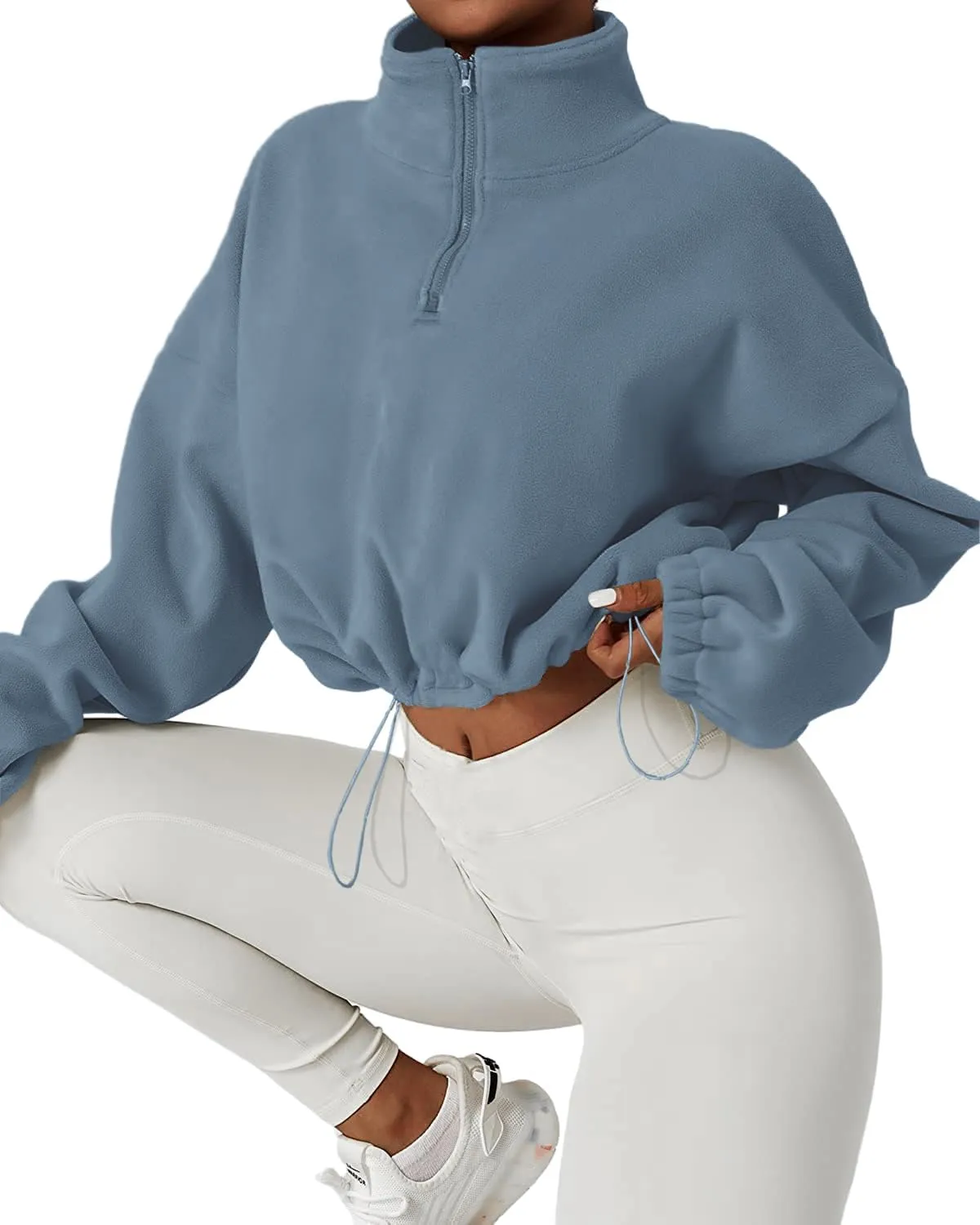 Muchpow Women's Casual Sweatshirts Fall Half Zip Up Hoodies Fleece Long Sleeve Crop Sherpa Fall Outfits 2023