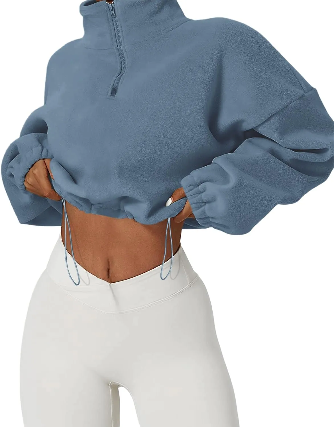 Muchpow Women's Casual Sweatshirts Fall Half Zip Up Hoodies Fleece Long Sleeve Crop Sherpa Fall Outfits 2023