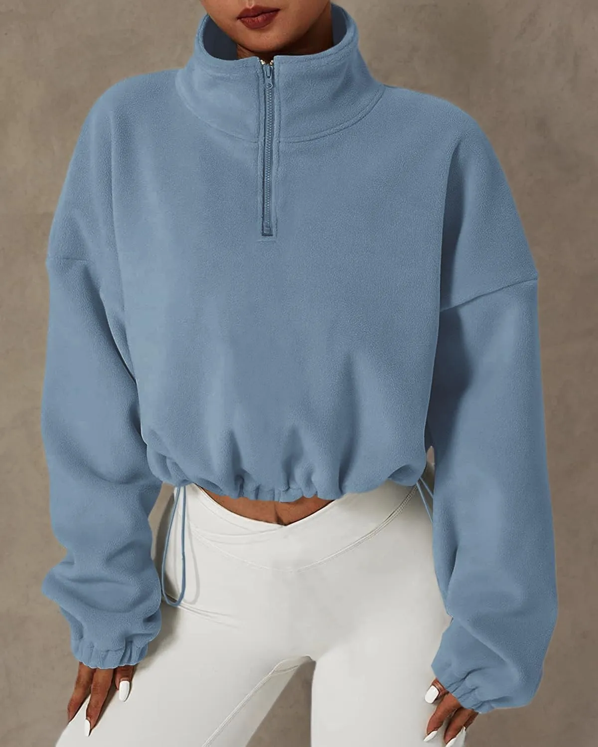 Muchpow Women's Casual Sweatshirts Fall Half Zip Up Hoodies Fleece Long Sleeve Crop Sherpa Fall Outfits 2023