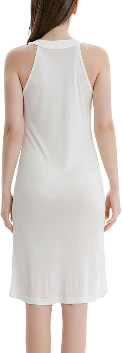 Mulberry Silk Nightgown Womens Elegant Halter Neck Nightdress Sleeveless Sleepwear Tank Pajamas Dress Night Shirt