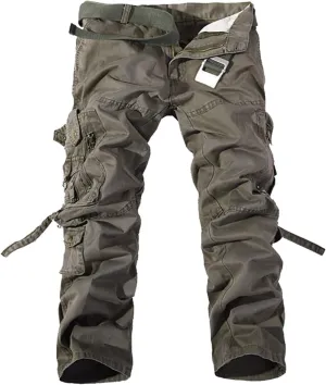 Muscularfit Mens Casual Black Cargo Pants Cotton Multi Pockets Outdoor Tactical Tooling Trouser Utility Solid Sport Sweatpant