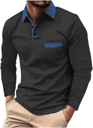 Muscularfit Mens Long Sleeve Polo Shirts Casual Loose Button Down Shirt Big and Tall Gym Workout Tee Top Lightweight Pullover