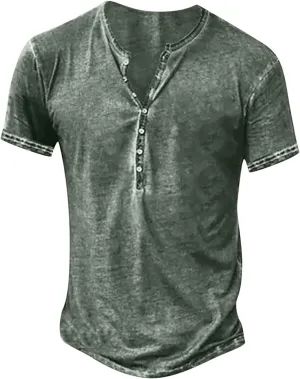 Muscularfit Workout Shirts for Men Vintage Short Sleeve Cotton Henley Shirt Casual Buttons Shirt Lightweight Athletic Shirt