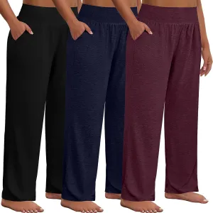 Neer 3 Pack Women Plus Size Wide Leg Yoga Pants High Waist Sweatpants Plus Size Palazzo Pants Lounge with Pockets