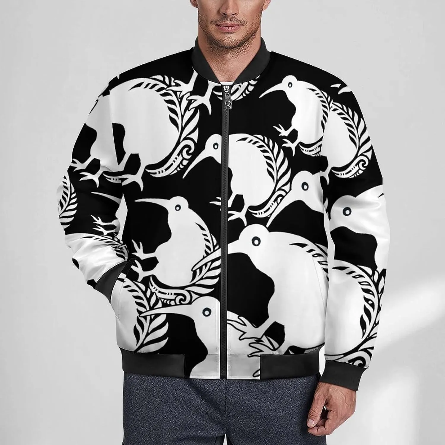 New Zealand Kiwi Fern Men's Bomber Jacket Lightweight Windbreaker Fashion Spring Fall Coats Casual Jackets for Men
